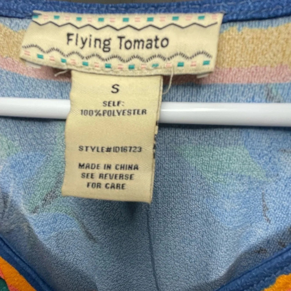 Flying Tomato Wrap High Low Dress Tie Blue Floral Bell Sleeves Size Small Summer - Picture 4 of 8